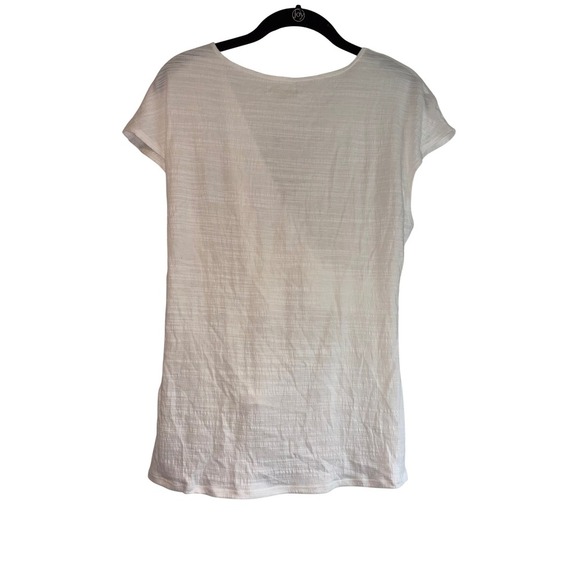 Max Studio White Ruched Front V-Neck‎ Top Casual Blouse Short Sleeve L - Picture 4 of 4